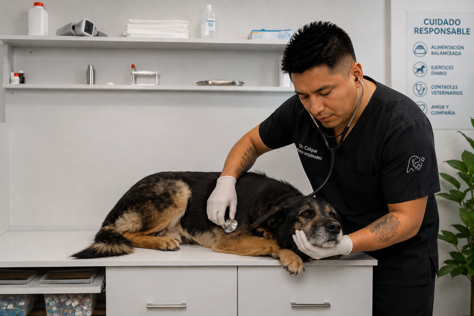 Dr. Colque atendiendo a una mascota